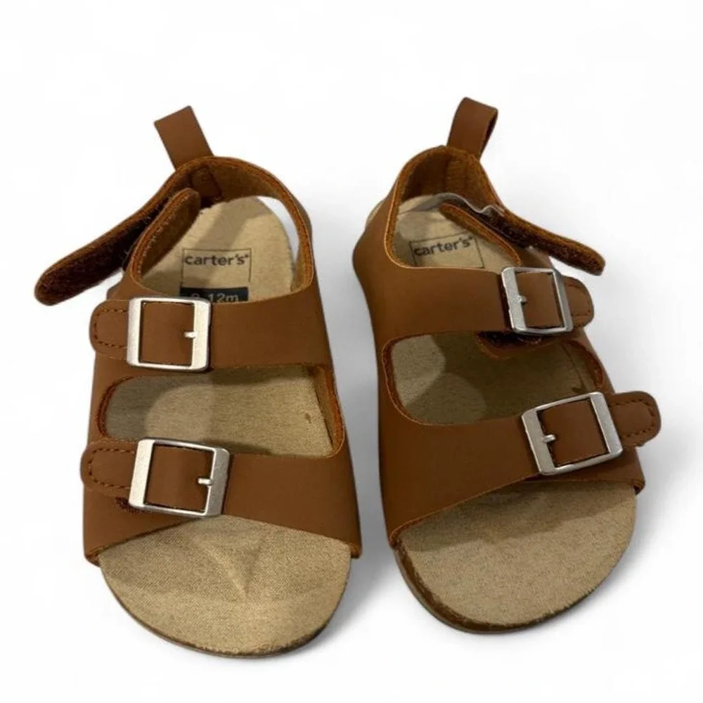 Carters Baby Boy Brown Double Strap Buckle Sandals 9-12M Footbed Shoes